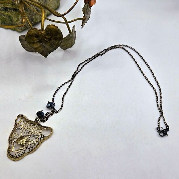 "5/$25" Goldtone Rhinestone Bead Gunmetal Goldtone Jaguar Necklace 23" - Picture 2 of 8